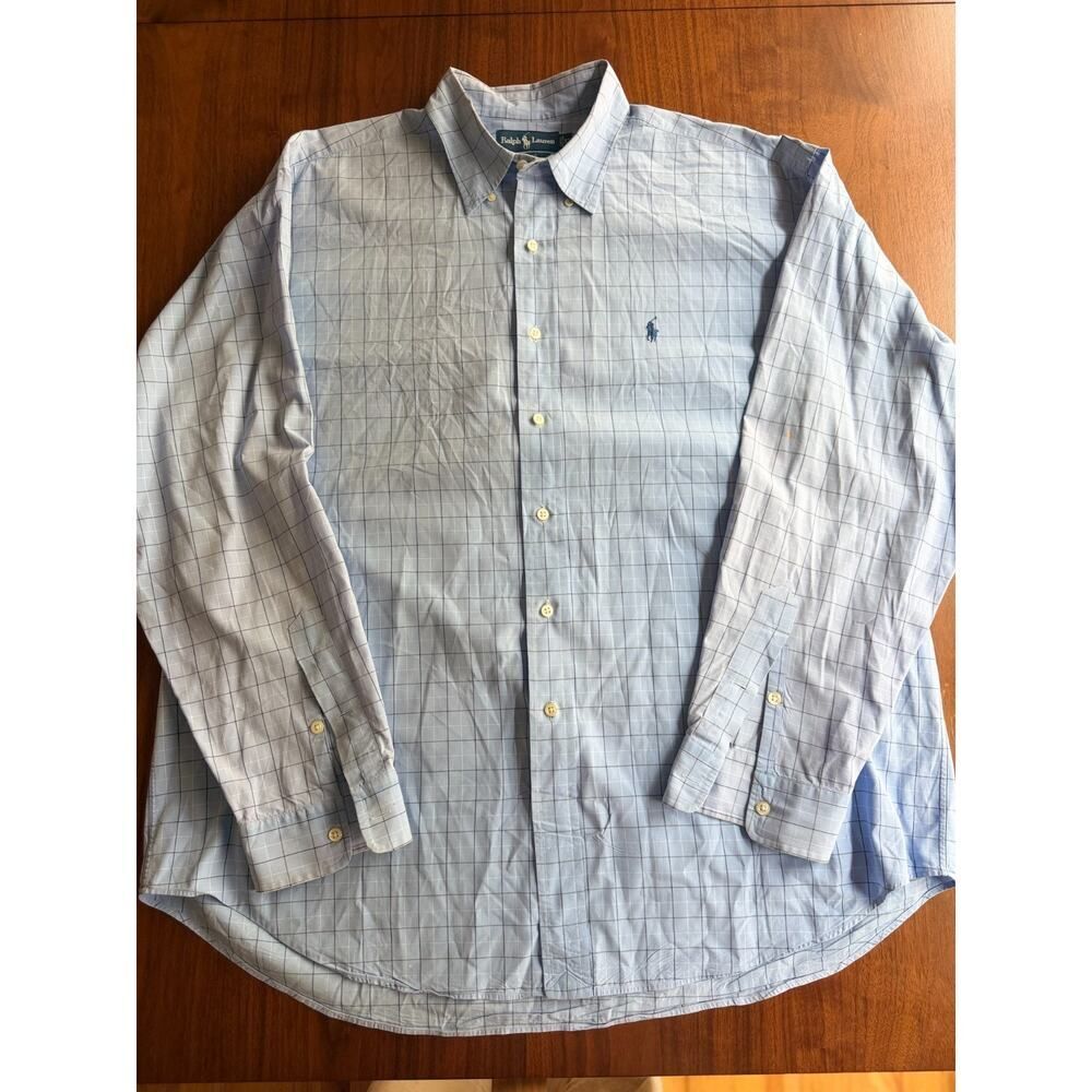 Polo Ralph Lauren Blake Men's XL Blue Grid Plaid Long Sleeve Button Down Shirt